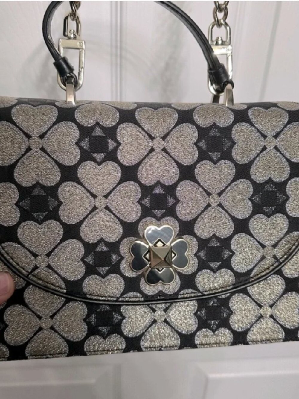 Kate spade Black and Gold spade flower Patterned satchel